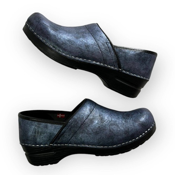 Sanita Shoes - Sanita Women’s Blue Shimmer & Black Leather Professional Bottom Clogs Size 8